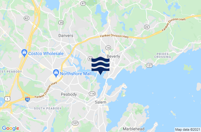 Mapa da tábua de marés em Danvers, United States
