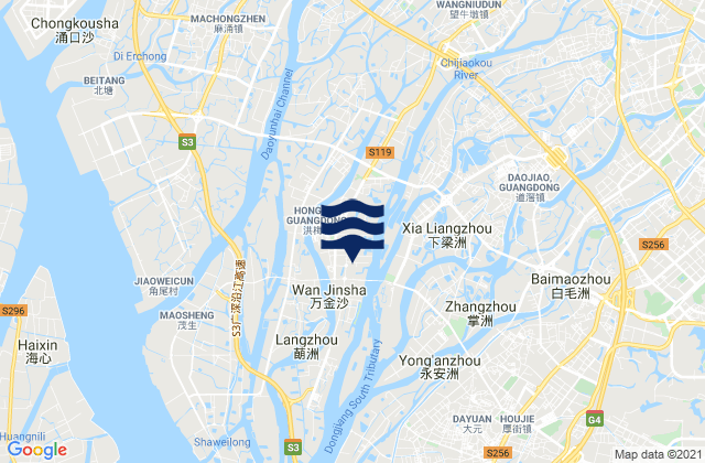 Mapa da tábua de marés em Daojiao, China