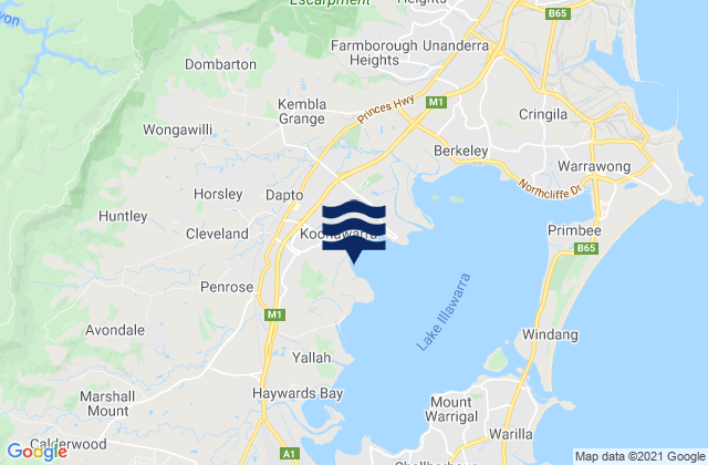 Mapa da tábua de marés em Dapto, Australia