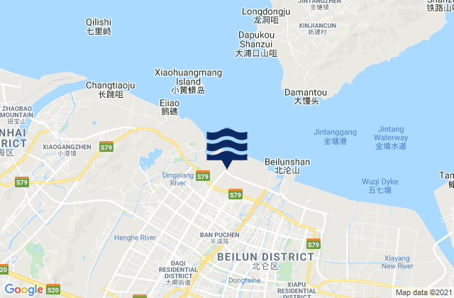 Mapa da tábua de marés em Daqi, China
