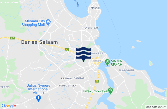 Mapa da tábua de marés em Dar es Salaam, Tanzania