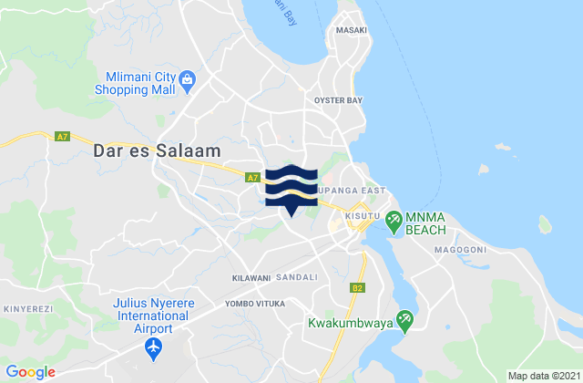 Mapa da tábua de marés em Dar es Salaam Region, Tanzania