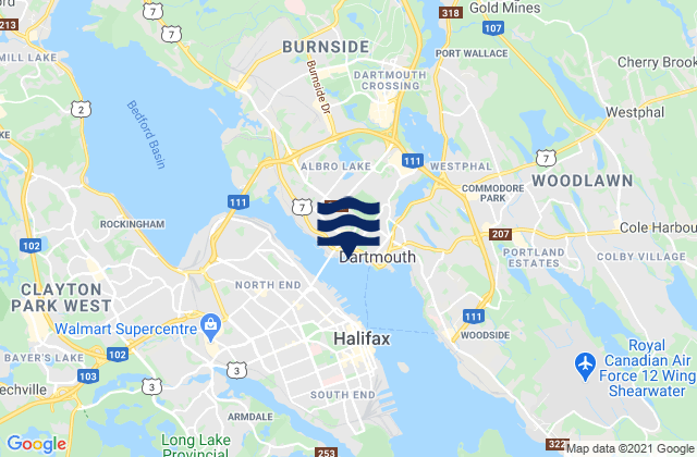Mapa da tábua de marés em Dartmouth, Canada