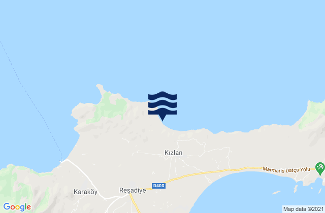 Mapa da tábua de marés em Datça İlçesi, Turkey