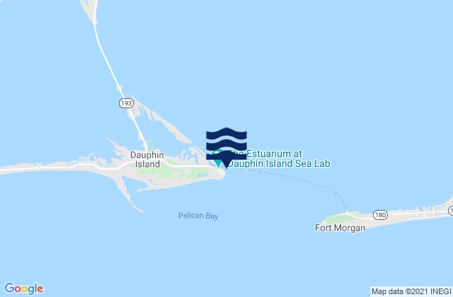 Mapa da tábua de marés em Dauphin Island Hydro, United States