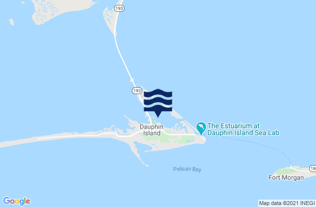 Mapa da tábua de marés em Dauphin Island, United States