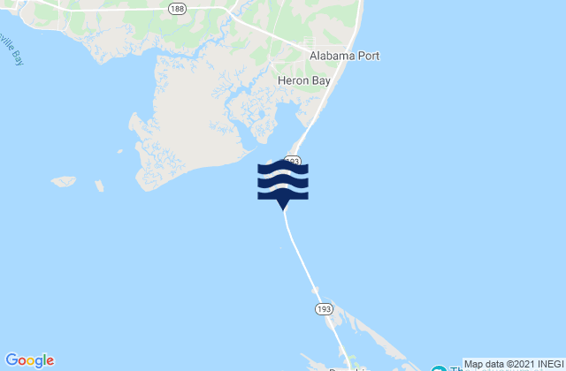 Mapa da tábua de marés em Dauphin Island Pier, United States