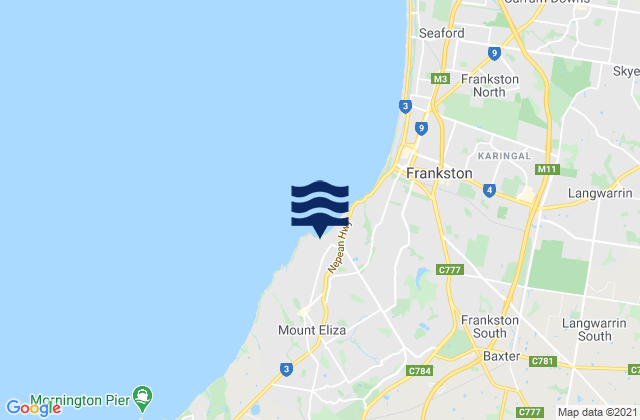 Mapa da tábua de marés em Daveys Bay, Australia