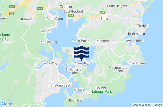 Mapa da tábua de marés em Davistown, Australia