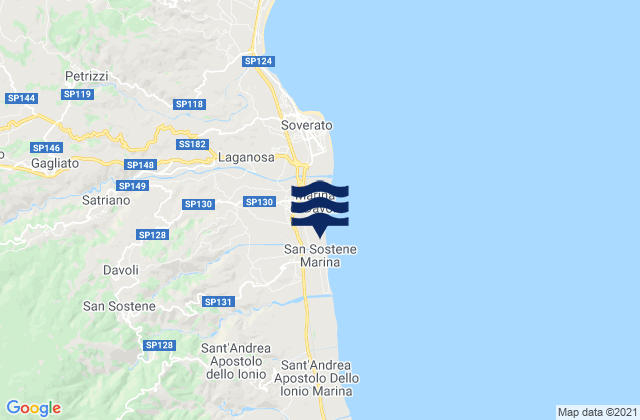 Mapa da tábua de marés em Davoli, Italy