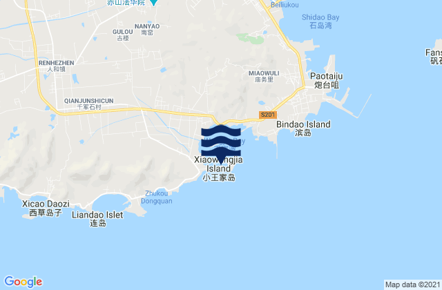 Mapa da tábua de marés em Dawangjia Dao, China