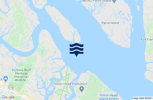 Mapa da tábua de marés em Daws Island south of Chechessee River, United States
