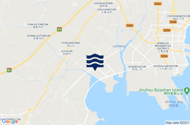 Mapa da tábua de marés em Daxing, China