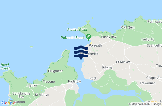 Mapa da tábua de marés em Daymer Bay, United Kingdom