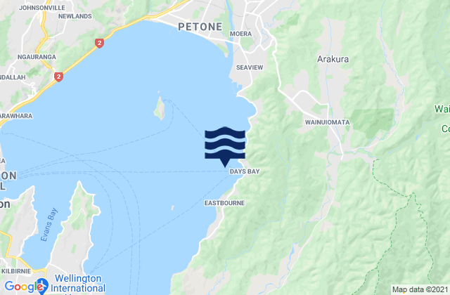 Mapa da tábua de marés em Days, New Zealand
