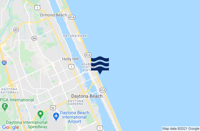 Mapa da tábua de marés em Daytona Beach (Ocean), United States