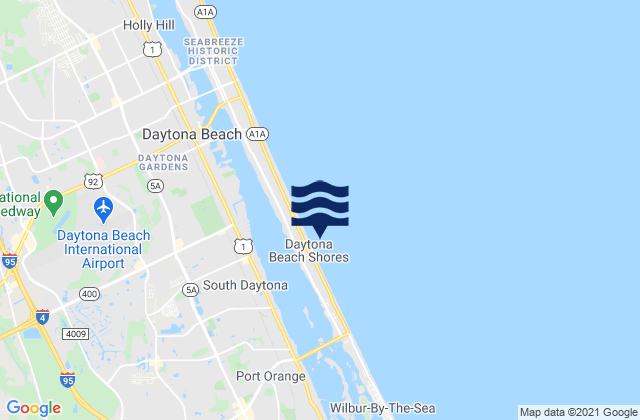 Mapa da tábua de marés em Daytona Beach Shores, United States