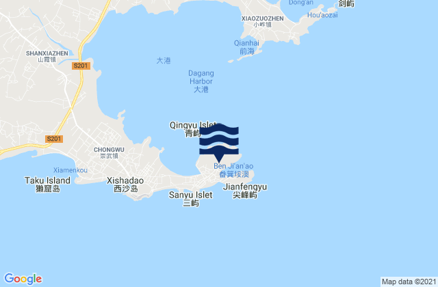 Mapa da tábua de marés em Dazuocun, China