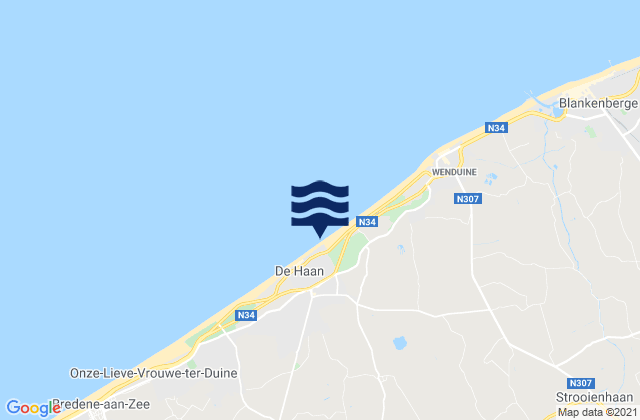 Mapa da tábua de marés em De Haan, Belgium