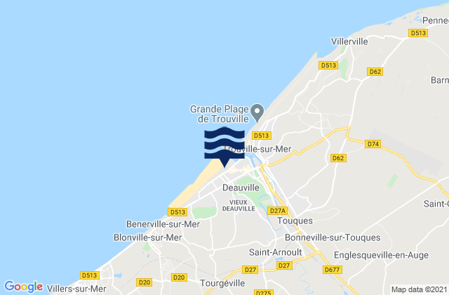 Mapa da tábua de marés em Deauville, France