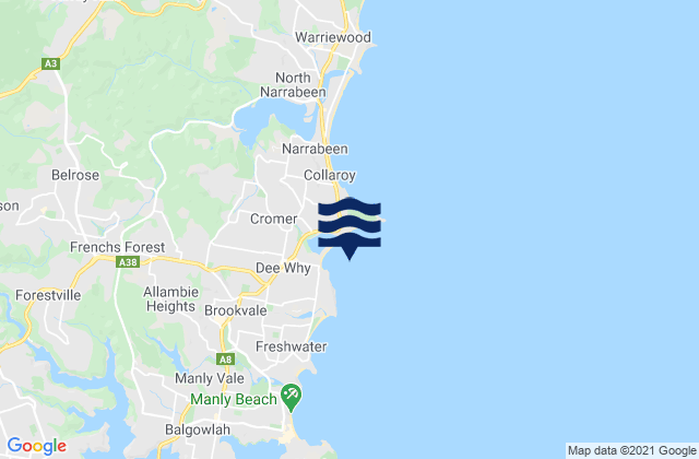 Mapa da tábua de marés em Dee Why Beach, Australia