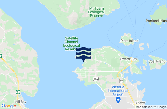 Mapa da tábua de marés em Deep Cove, Canada