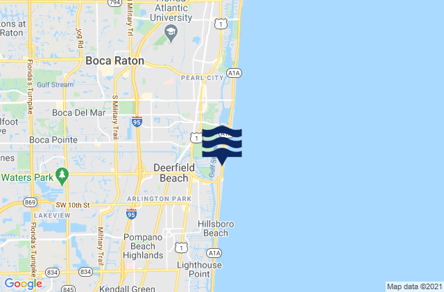 Mapa da tábua de marés em Deerfield Beach, United States