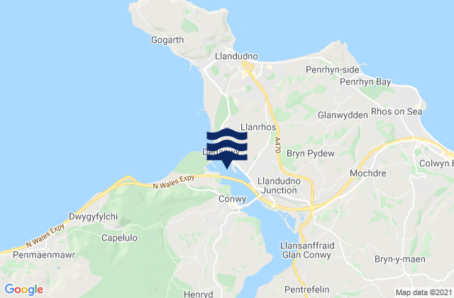Mapa da tábua de marés em Deganwy, United Kingdom