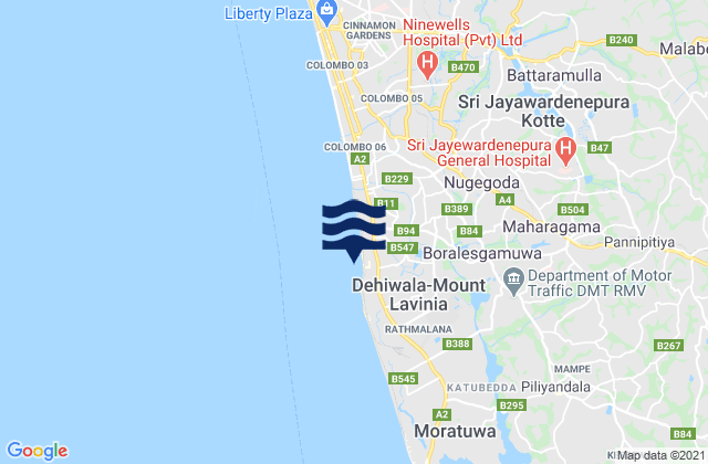 Mapa da tábua de marés em Dehiwala-Mount Lavinia, Sri Lanka