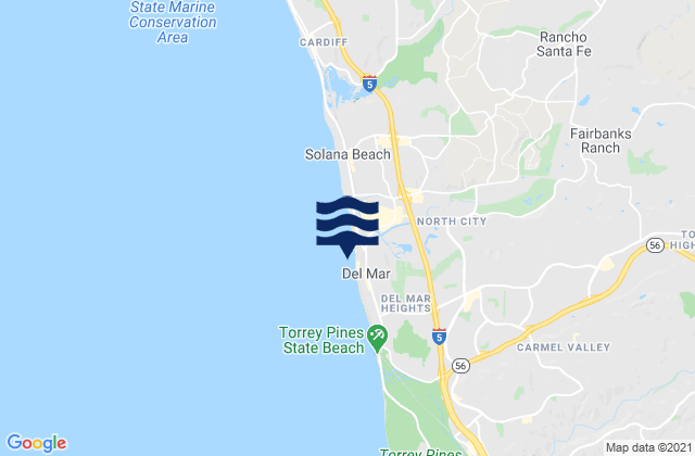 Mapa da tábua de marés em Del Mar City Beach, United States