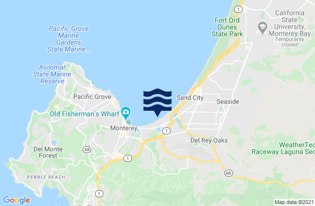 Mapa da tábua de marés em Del Monte Beach, United States