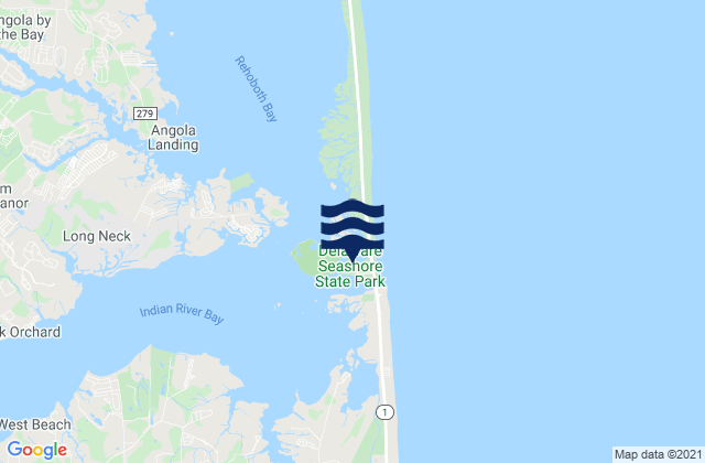 Mapa da tábua de marés em Delaware Seashore State Park, United States