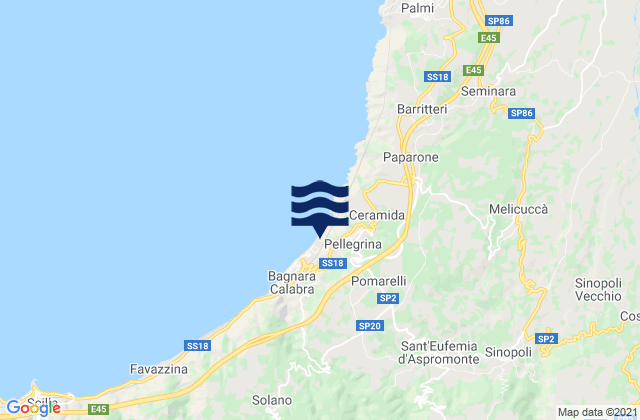 Mapa da tábua de marés em Delianuova, Italy