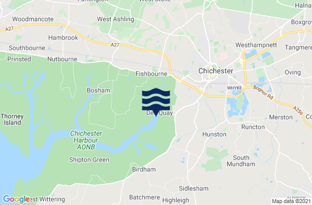 Mapa da tábua de marés em Dell Quay, United Kingdom