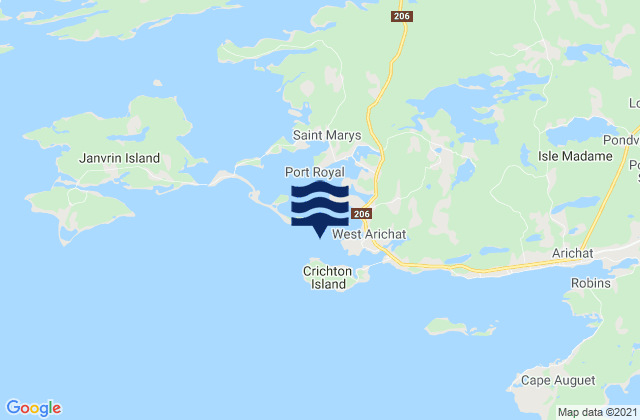 Mapa da tábua de marés em Delorier Island, Canada