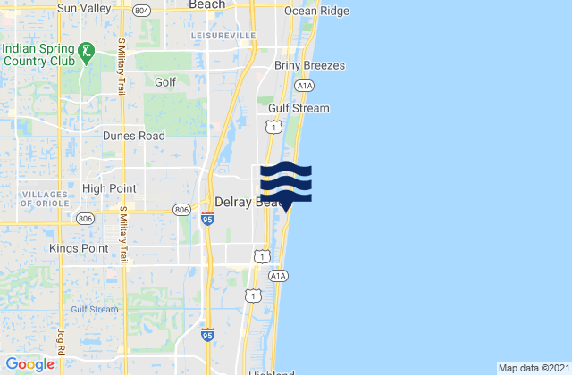 Mapa da tábua de marés em Delray Beach, United States