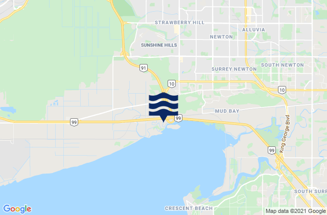 Mapa da tábua de marés em Delta, Canada