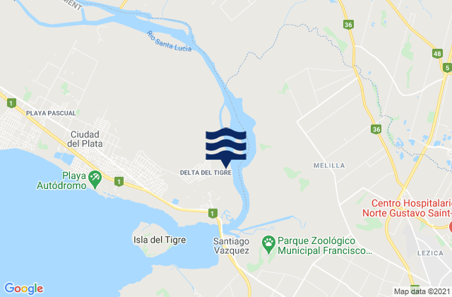 Mapa da tábua de marés em Delta del Tigre, Uruguay