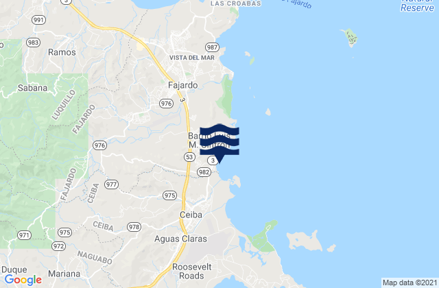 Mapa da tábua de marés em Demajagua Barrio, Puerto Rico
