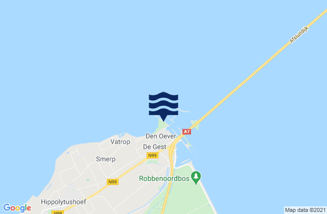 Mapa da tábua de marés em Den Oever, Netherlands