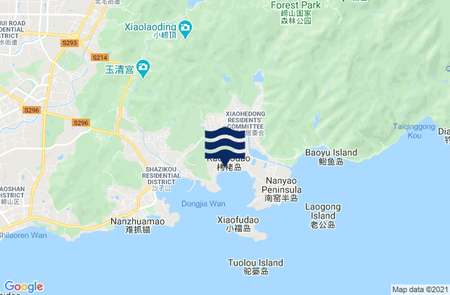 Mapa da tábua de marés em Dengying, China