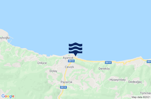 Mapa da tábua de marés em Denizciler, Turkey