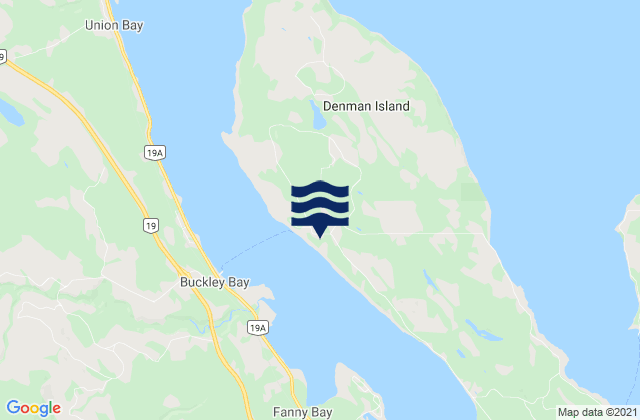Mapa da tábua de marés em Denman Island, Canada