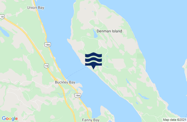 Mapa da tábua de marés em Denman Island, Canada