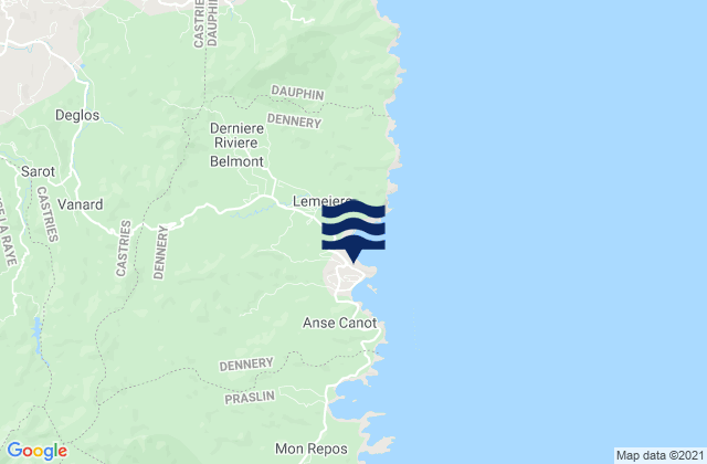 Mapa da tábua de marés em Dennery, Saint Lucia