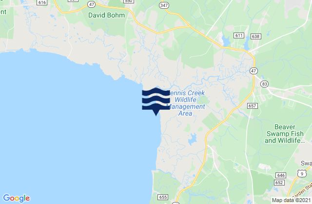 Mapa da tábua de marés em Dennis Creek 2.5 N.Mi. Above Entrance, United States