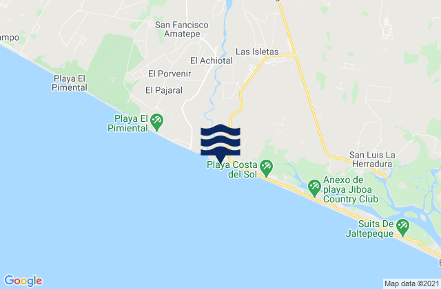 Mapa da tábua de marés em Departamento de La Paz, El Salvador