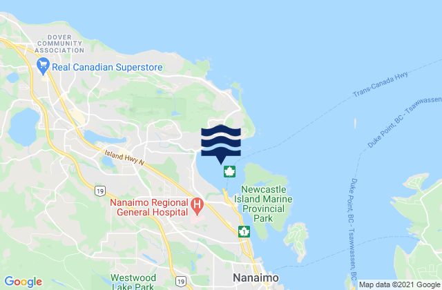 Mapa da tábua de marés em Departure Bay, Canada