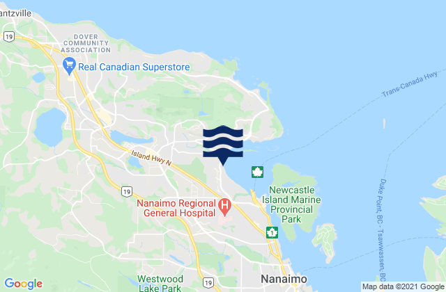 Mapa da tábua de marés em Departure Bay, Canada