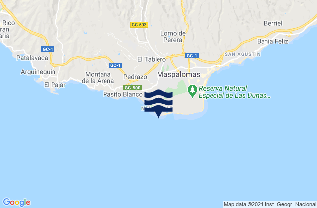 Mapa da tábua de marés em Derecha del Faro, Spain